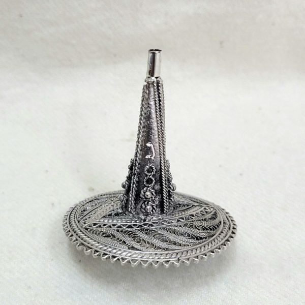 Handmade sterling silver Dreidel filigree tower shape made by S. Ghatan Katan. Dimension diameter 4 cm X 5.5 cm approximately.