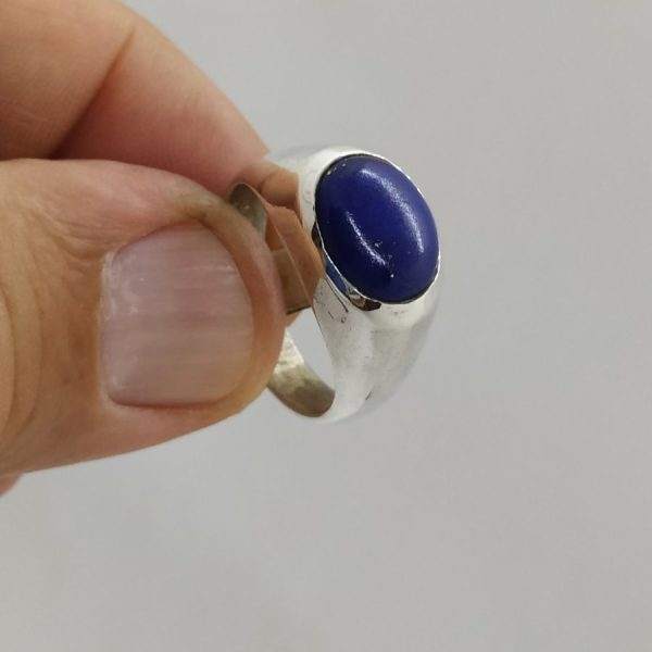 Handmade sterling silver man Lapis Lazuli oval ring smooth silver 0.9 cm X 1.2 cm approximately. European finger size 60, USA size 9.5.