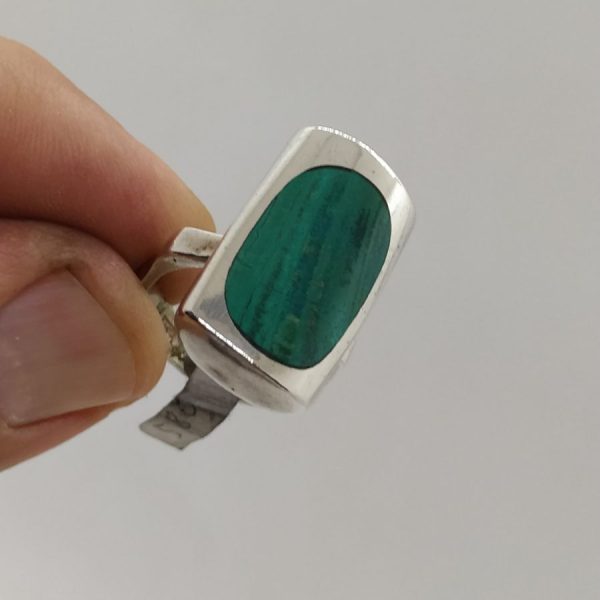 Handmade sterling silver Elat stone rectangular ring smooth contemporary style. Dimension 2 cm X 1.2. European finger size 56, USA size 7.75.