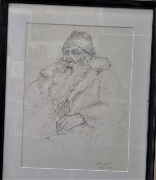 A new emigrant Caucasian Rabbi  pencil drawing is depicted meticulously and signed by artist. Dimension 40 cm X 60 cm approximately.