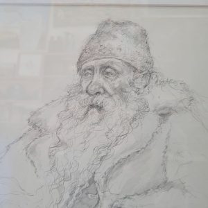 A new emigrant Caucasian Rabbi  pencil drawing is depicted meticulously and signed by artist. Dimension 40 cm X 60 cm approximately.