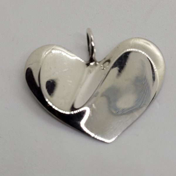 Sterling silver pendant smooth modern heart contemporary heart shape made with two parts attached by love. Dimension 3.4 cm X 2.9 cm approximately.