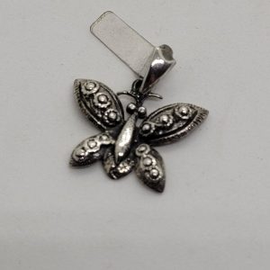 Handmade butterfly sterling silver pendant three  dimension forming a butterfly. Dimension butterfly 2.3 cm X 2.3 cm X 0.3 cm approximately.