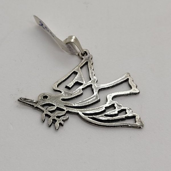 Sterling silver Shalom dove pendant handmade with the word Shalom in Hebrew cut out. Dimension 2.2  cm X 1.5  cm approximately.