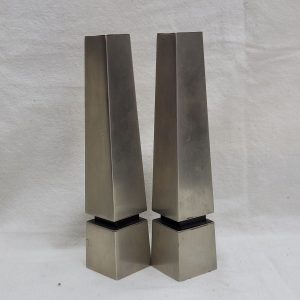 Handmade Sabbath candlesticks stainless steel, clean metal with no ornaments to ornate the metal made by Bier early 1960's.