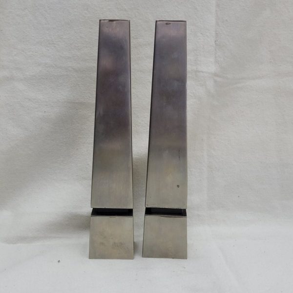 Handmade stainless steel Sabbath candleholders, clean metal with no ornaments to ornate the metal made by Bier early 1960's.