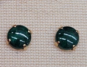 Handmade 14 carat gold round stud earrings Elat stones set with round cabochon Elat stones.   Dimension diameter 0.6 cm approximately.