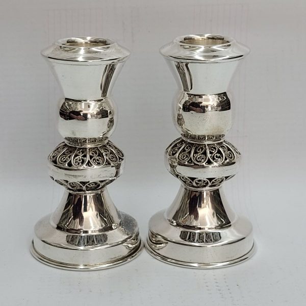 Sterling silver ball Yemenite filigree Bath Mitzvah candleholders handmade.  Dimension diameter 4.2 cm X 8 cm approximately.