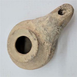 Antique Herodian oil lamp 1st century, King Herod era found in the Holy Land of Israel 1st century CE. Dimension 8.5 cm X  5.5 cm X  4 cm approximately.