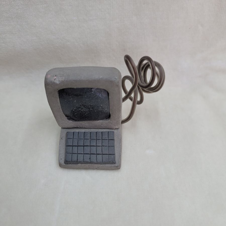 Handmade table computer ceramic sculpture 20th century version made in 1980's by Sakolovsky . Dimension 3.5 cm X 4.5 cm X 2.7 cm approximately.