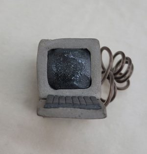 Handmade table computer ceramic sculpture 20th century version made in 1980's by Sakolovsky . Dimension 3.5 cm X 4.5 cm X 2.7 cm approximately.