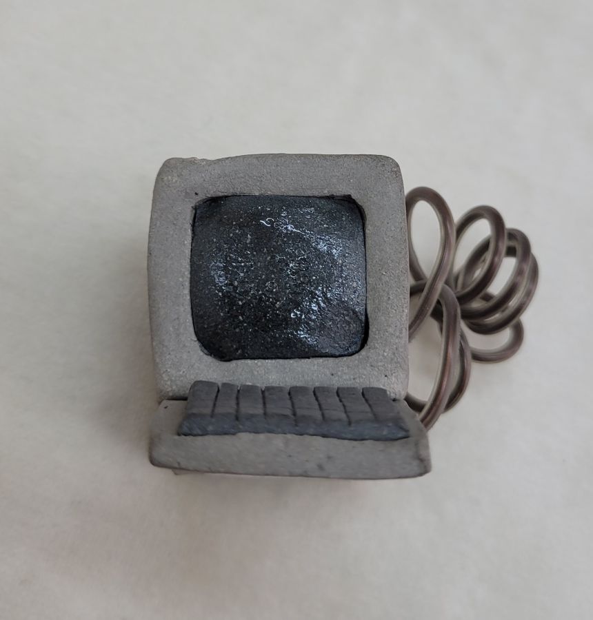 Handmade table computer ceramic sculpture 20th century version made in 1980's by Sakolovsky . Dimension 3.5 cm X 4.5 cm X 2.7 cm approximately.