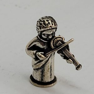 Handmade sterling silver miniature sculpture Cherub playing a tune with his violin. Dimension 1 cm X 2.8 cm X 1.8 cm approximately.