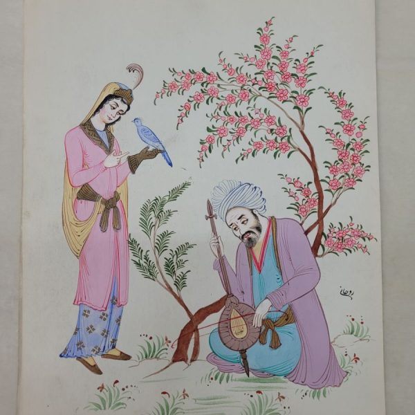 Vintage water color vintage Mideast lover's songs to beloved water color handmade, describing how two lovers spend their time drinking in the nature.
