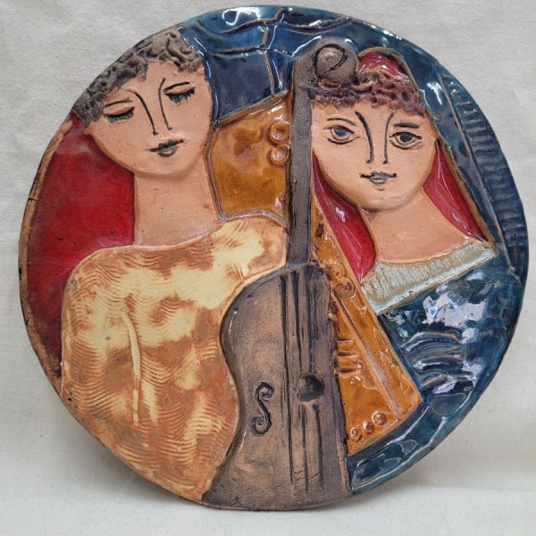 Handmade glazed ceramic best musical friends tile by Ruth Factor shows the true and pure friendship between David and Jonathan.