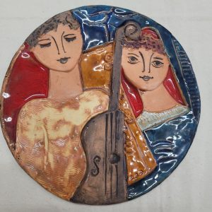 Handmade glazed ceramic best musical friends tile by Ruth Factor shows the true and pure friendship between David and Jonathan.