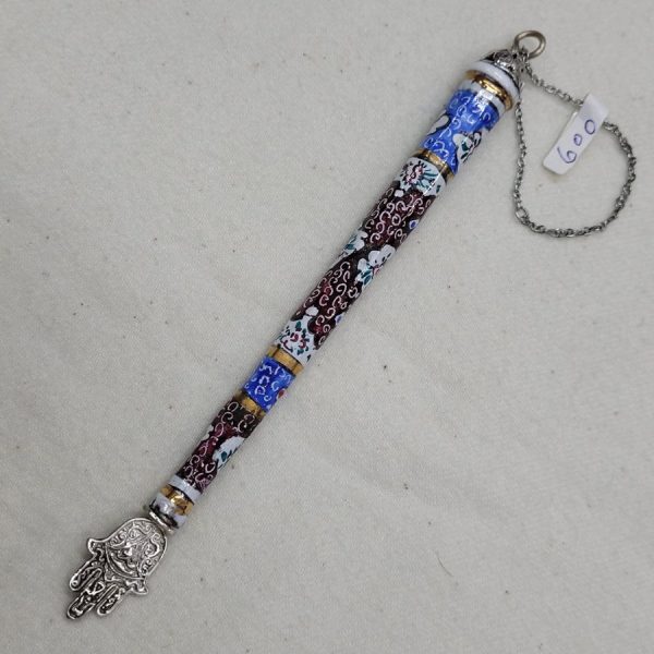 Enamel Torah Yad pointer handmade with painted enamel on copper & sterling silver Yemenite filigree bead at end. The price quoted is for one.