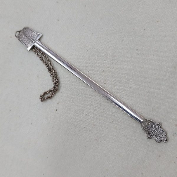 Handmade sterling silver ten commandments Torah pointer suitable for Bar or Bath Mitzvah gift. It might be used also as a book marker as well.