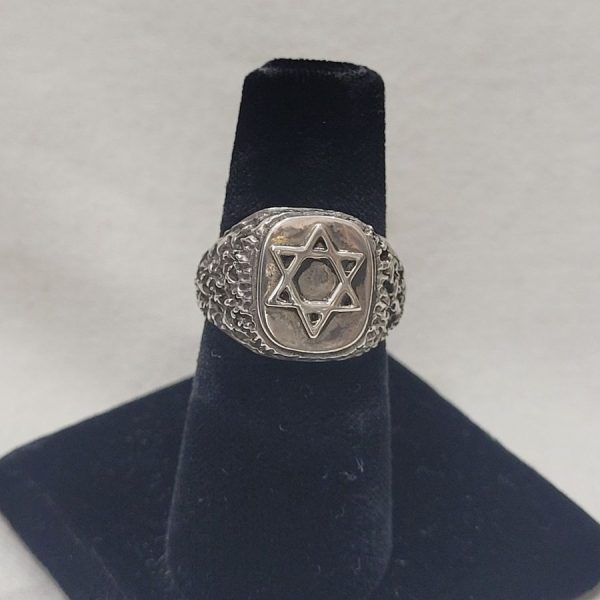 Handmade sterling silver ring Magen David star rough masculine design  suitable for man finger. Dimension 1 cm X 1.5 cm approximately.