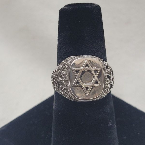 Handmade sterling silver ring Magen David star rough masculine design  suitable for man finger. Dimension 1 cm X 1.5 cm approximately.