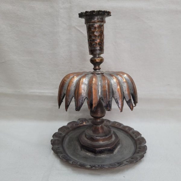 Handmade ancient copper candle holder silver plated  Safavid 18th century Qajar Middle Eastern. Dimension 19 cm X diameter 15 cm approximately.