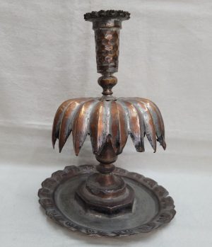 Handmade ancient copper candle holder silver plated  Safavid 18th century Qajar Middle Eastern. Dimension 19 cm X diameter 15 cm approximately.
