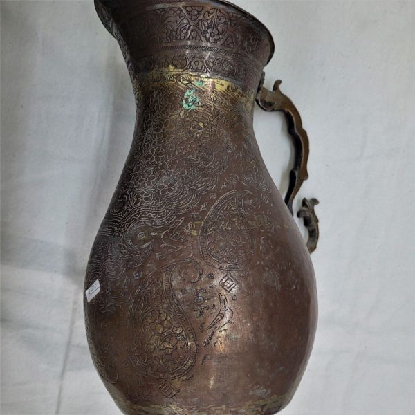Handmade antique copper water jar silver plated ancient Qajar  Safavid early 18th century Qajar Middle Eastern diameter  15 cm X  30 cm approximately.