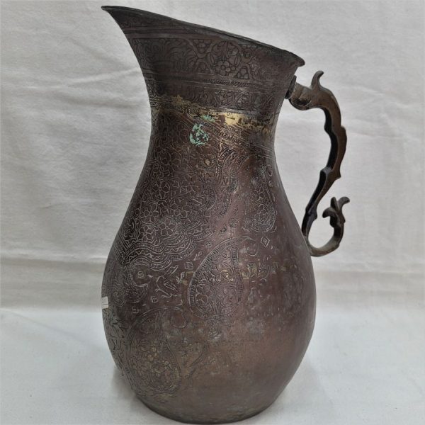 Handmade antique copper water jar silver plated ancient Qajar  Safavid early 18th century Qajar Middle Eastern diameter  15 cm X  30 cm approximately.