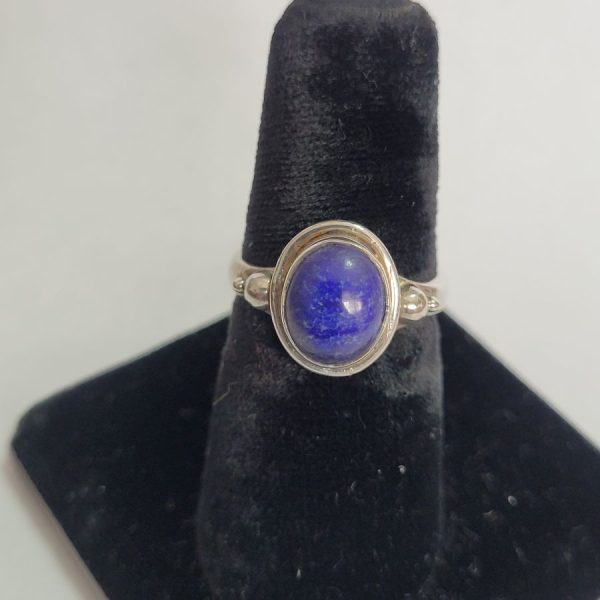 Handmade sterling silver ring Lapis Lazuli classic style set with oval cabochon Lapis Lazuli stone 1.2 cm X 1, European ring size 55, USA ring size 7.5.