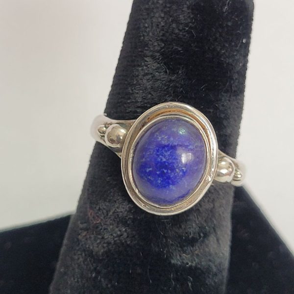 Handmade sterling silver ring Lapis Lazuli classic style set with oval cabochon Lapis Lazuli stone 1.2 cm X 1, European ring size 55, USA ring size 7.5.
