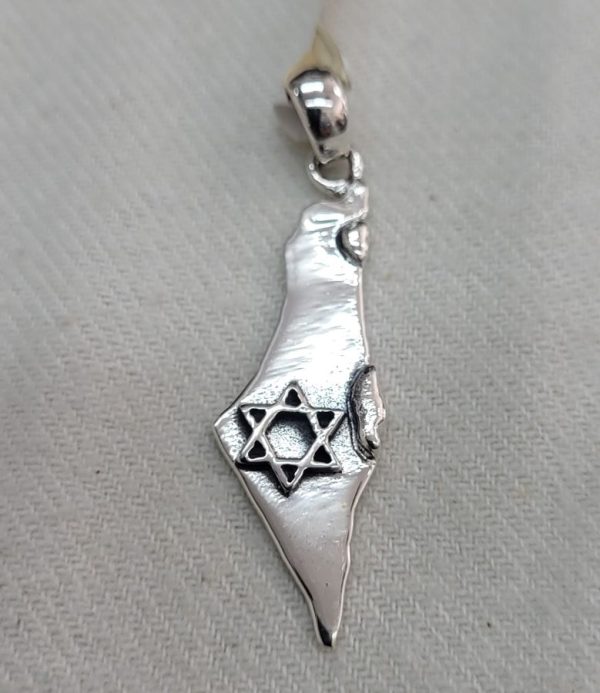 Handmade sterling silver Israel map pendant, with Magen David Star raised on Israel map, solidarity for Israel in these hard time 3.8 cm X 1 cm.