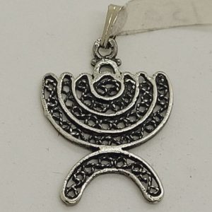 Handmade  sterling silver Menorah pendant Yemenite Filigree, with round curved branches. Dimension 3.2  cm X 2  cm approximately.