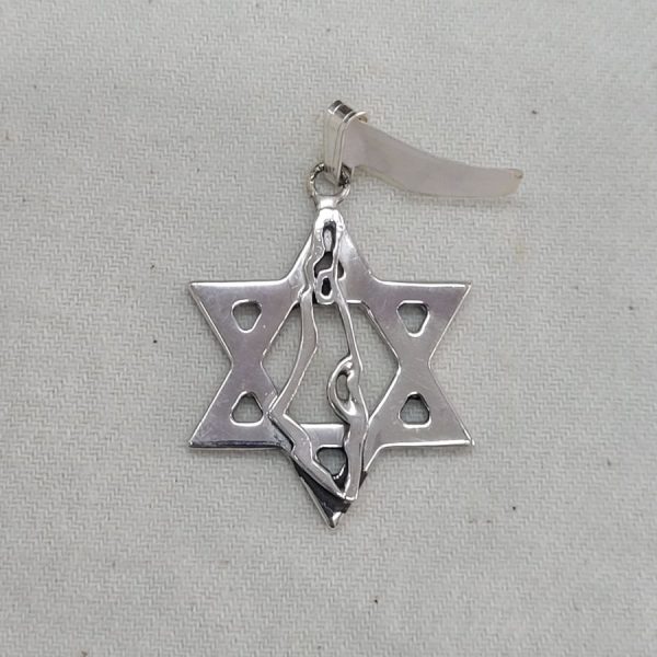 Sterling silver Israel map star pendant traditional Magen David star shape set with cut out Israel map made by S. Ghatan Katan. 
