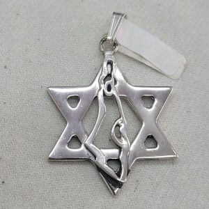 Sterling silver Israel map star pendant traditional Magen David star shape set with cut out Israel map made by S. Ghatan Katan. 