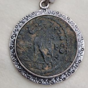 Sterling silver pendant Roman coin bronze handmade set with genuine antique bronze Roman coin from the 3rd century AD 2.5 cm X 2.5 cm approximately.