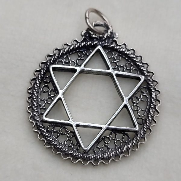 Handmade sterling silver round MagenDavid vintage filigree Yemenite classic fine filigree and oxidized so to give a nice antique look made in 1950's.