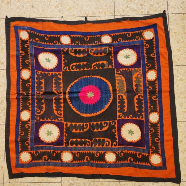 Handmade square cotton Suzani vintage made in Bukhara Caucasus by a new future bride to be given to her future husband 90 cm X 90 cm approximately.
