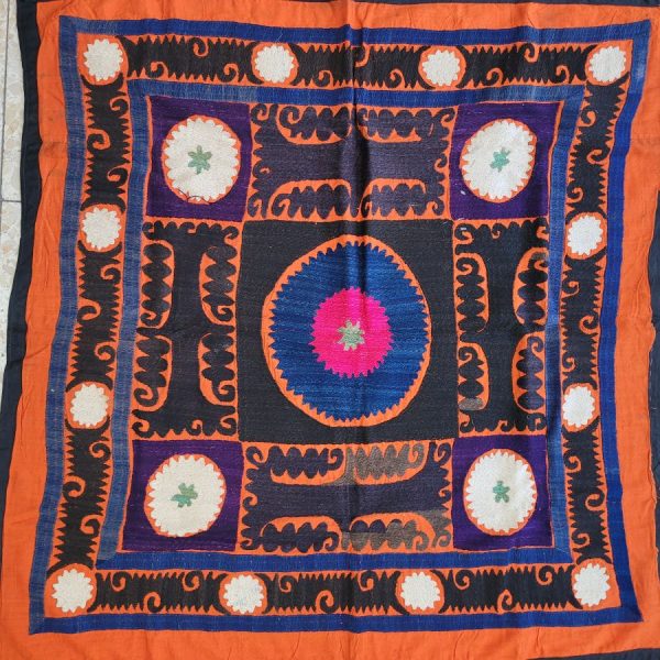 Handmade square cotton Suzani vintage made in Bukhara Caucasus by a new future bride to be given to her future husband 90 cm X 90 cm approximately.
