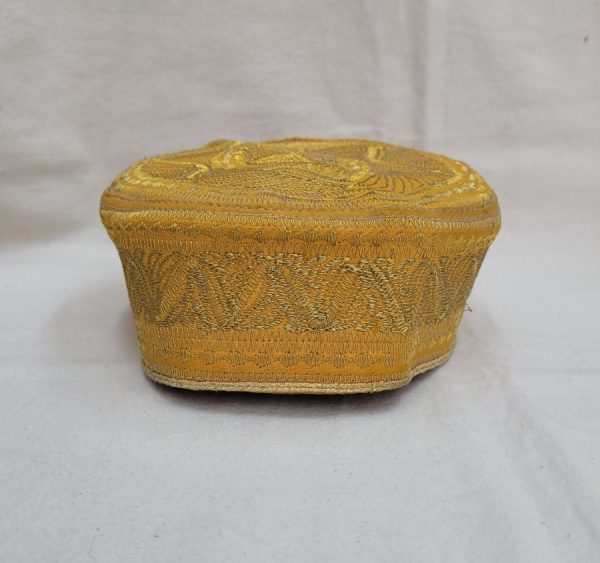 A unique fine embroidered Judaic item, Caucasian Yarmulke handmade vintage with gold thread and cotton, almost never used, as can be seen in photos.