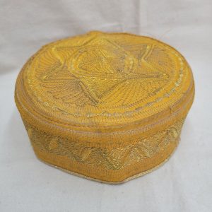 A unique fine embroidered Judaic item, Caucasian Yarmulke handmade vintage with gold thread and cotton, almost never used, as can be seen in photos.