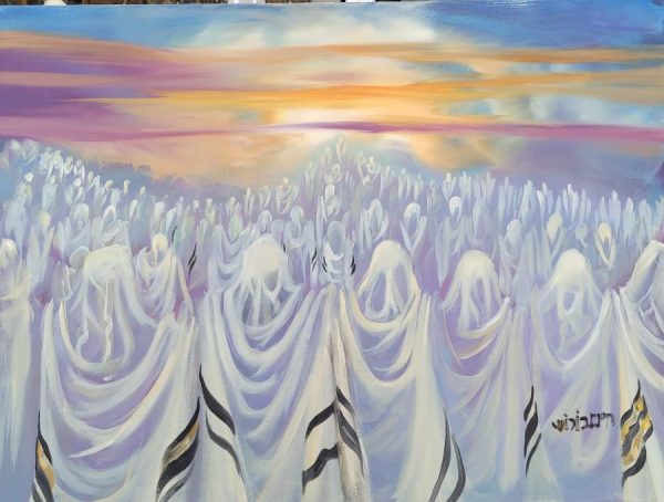 Fine art oil on canvas prayers at sunset painting painting on canvas by H. Borosh, where he expresses the devotion of the Israelites to G-D.