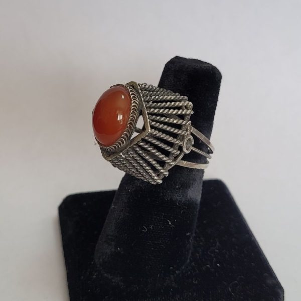 Handmade sterling silver oval Agate cabochon ring set with genuine Agate adjustable to any finger size ( can be soldered to any size).