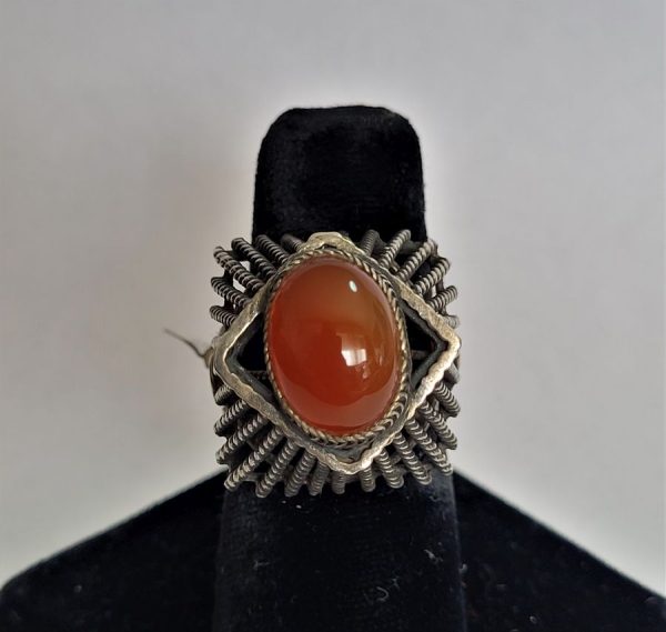 Handmade sterling silver oval Agate cabochon ring set with genuine Agate adjustable to any finger size ( can be soldered to any size).