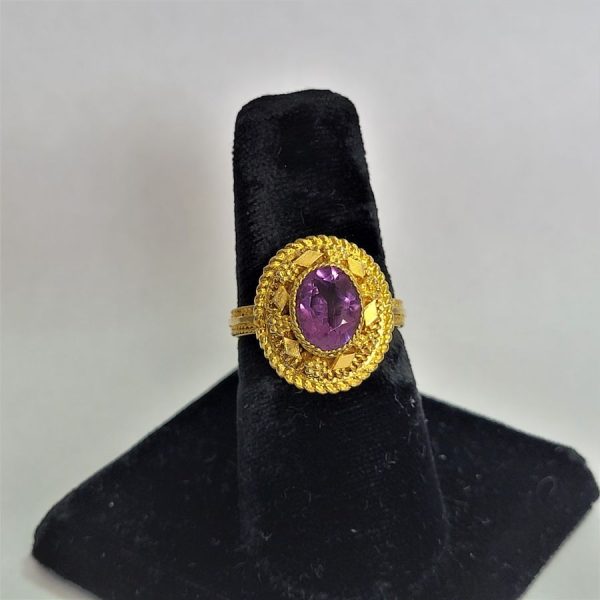 Faceted Amethyst ring silver vintage ring sterling silver gold plated  with very fine Yemenite Filigree was made in Israel in the 1970's by Yemenite Jews.