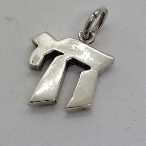 Handmade sterling silver big massive Chai Hay pendant smooth masculine stylized calligraphy suitable for man 2.9 cm X 2 cm X 0.25 cm approximately.