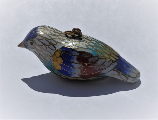 Sterling silver dove bird pendant cloisonné enamel little blue dove bird. The cloisonné technique is making boundaries on the item one wants to color.