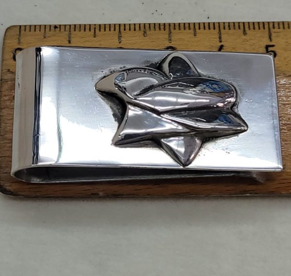 Handmade sterling silver abstract MagenDavid money holder, David star shaped as a dove  made by S. Ghatan Katan. Dimension 2.4 cm X  5 cm approximately.