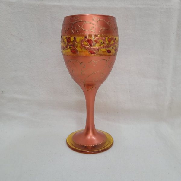 Contemporary Kiddush cup painted glass,  original design made by Uriah and hardened in kiln. Dimension diameter 6 cm X 16.5 cm approximately.