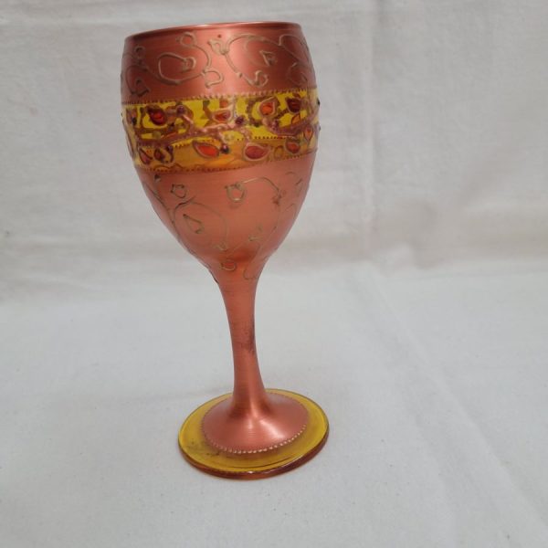 Contemporary Kiddush cup painted glass,  original design made by Uriah and hardened in kiln. Dimension diameter 6 cm X 16.5 cm approximately.