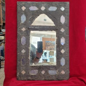 Handmade middle east antique silver crystal mirror with floral engravings around and many Korean quotations with gold ink.